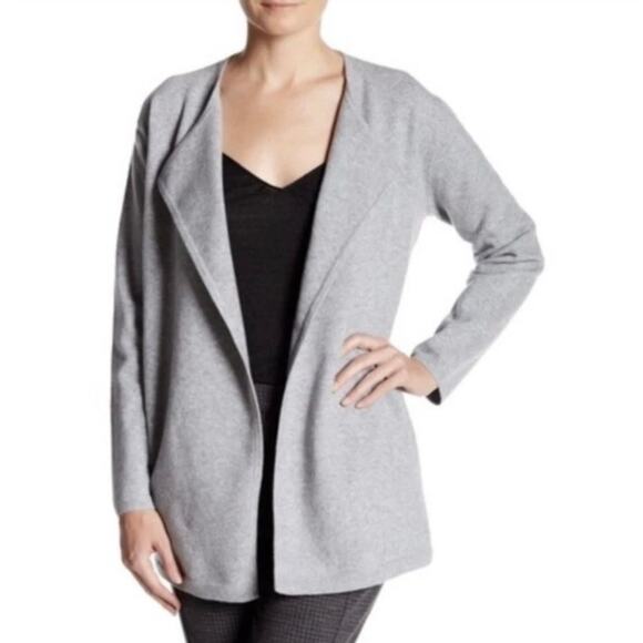 Theory Sweaters - Theory Gray Merino Wool Blend Longline Open Front Pocket Cardigan Small Chic
